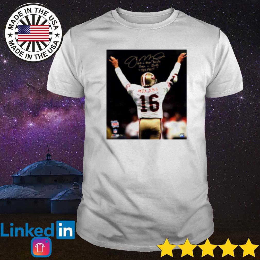 Original Joe Montana signed 49ers SB XXIV arms raised shirt